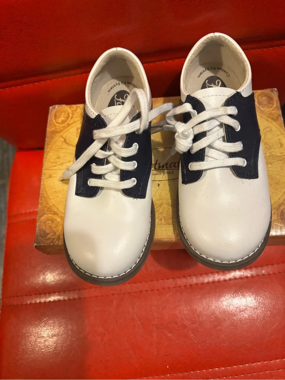 FootMates White and Navy Lace-Up Kids Dress Shoes